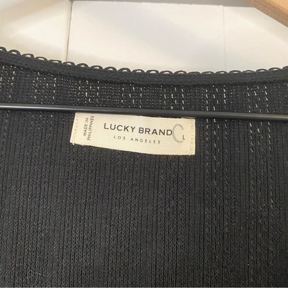 Lucky Brand black blouse with long sleeves. flattering V-neckline - Picture 4 of 5